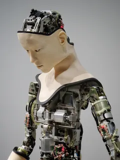 Ilustrace bílého a hnědého lidského robota